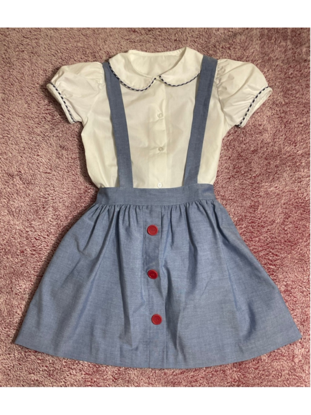 Kelly's Kids Dress Size 7 8 Blue Suspender Skirt Vintage
